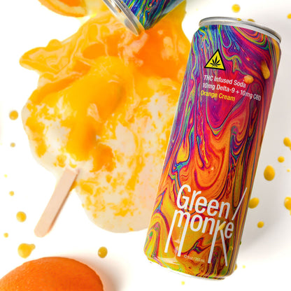 Green Monké Orange Cream THC soda can with melted creamsicle