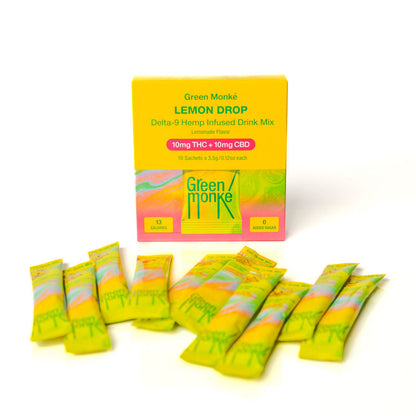 Green Monké Lemon Drop THC drink mix box with dissolvable sticks