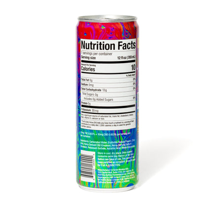 Back of the Green Monké Lychee THC soda can with ingredients and nutrition facts