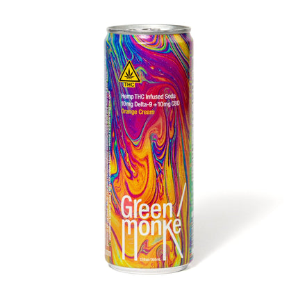 Front of the Green Monké Orange Cream THC soda can — 10mg THC + 10mg CBD