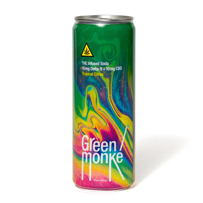 Front of the Green Monké Tropical Citrus THC soda can — 10mg THC + 10mg CBD